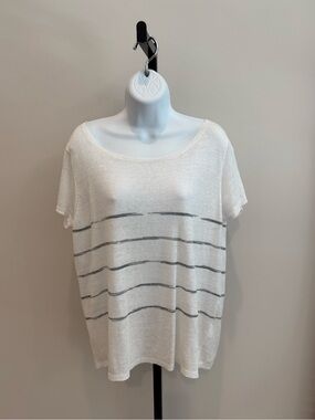 Eileen Fisher Cream and Gray Knit Sweater Top